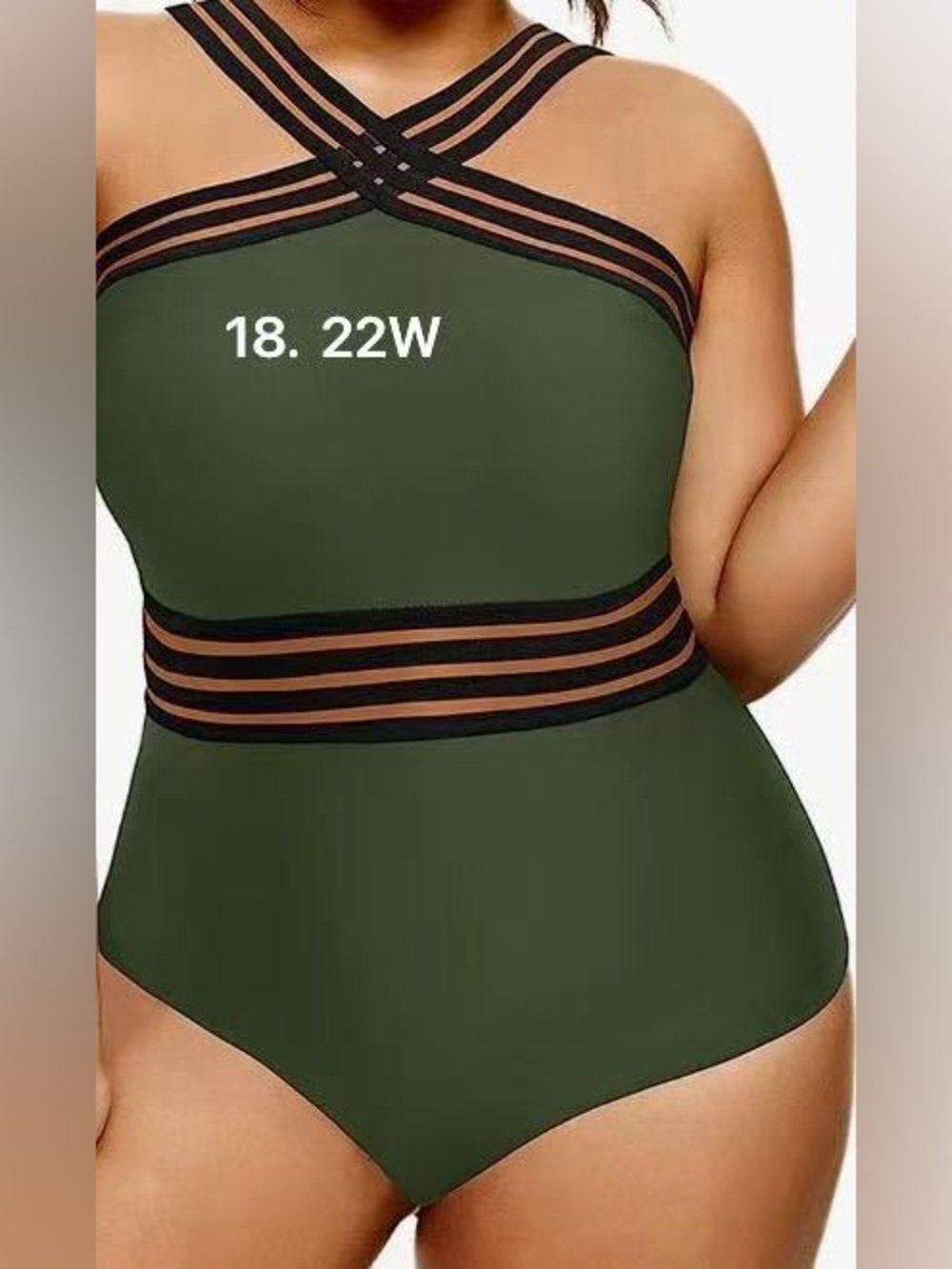 Olive Green Striped Women's Swimsuit